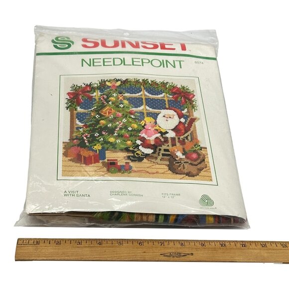 Sunset Needlepoint A Visit With Santa 12 x12  6074 1981 USA Sealed - Picture 6 of 6